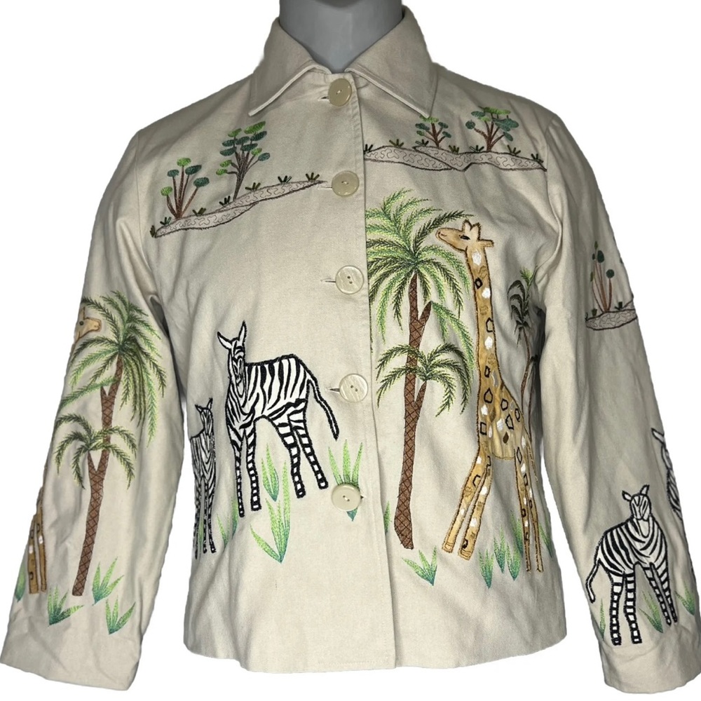 Vintage Animals Zoo  Embroidered Tan Blazer